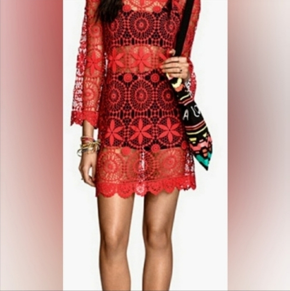 H&M COACHELLA DRESS ORANGE CROCHET STYLE COVER UP SZ M - Picture 3 of 10
